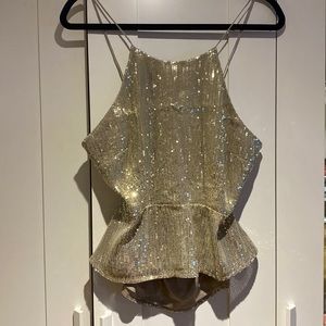 Golden Sequin Peplum Top